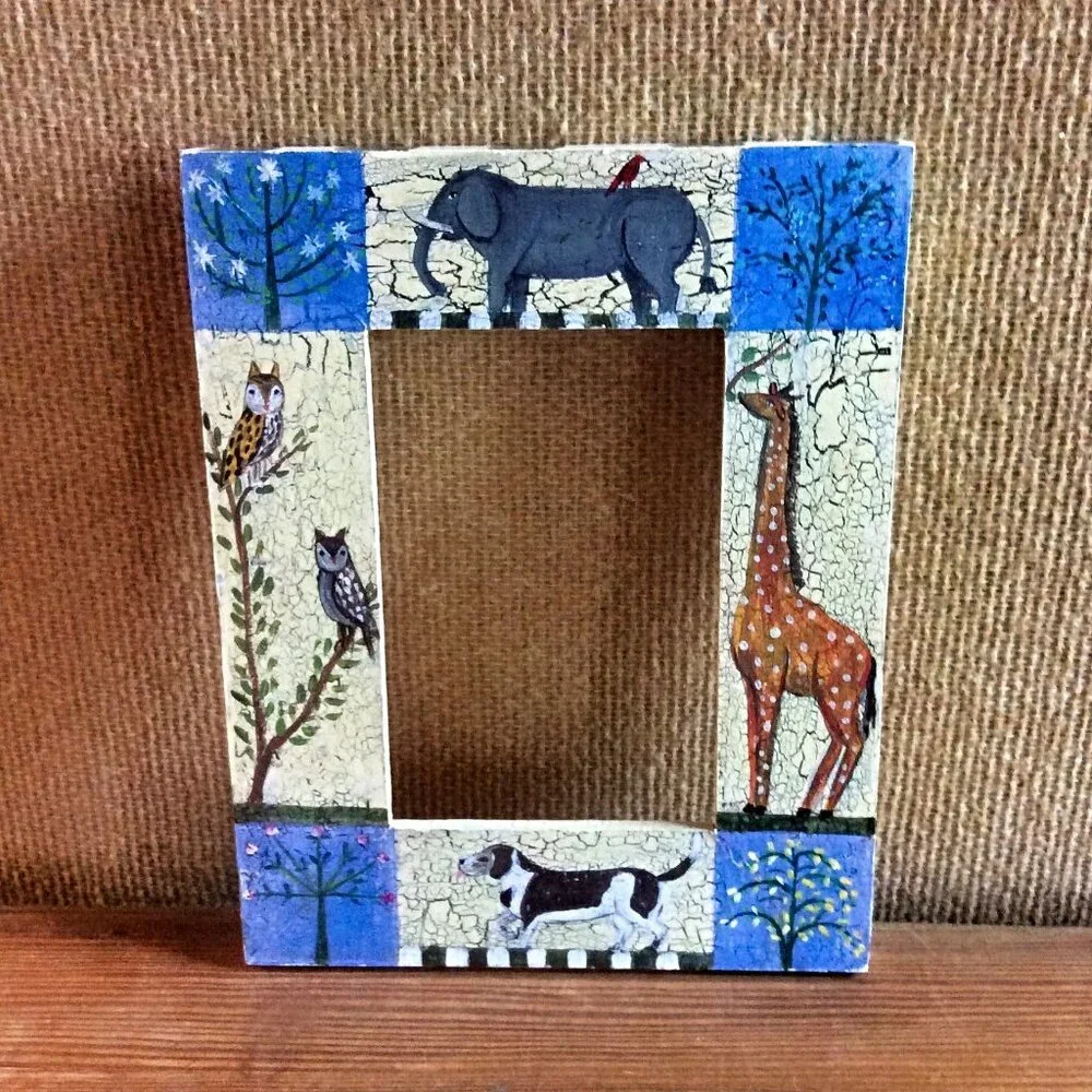 Hand Painted Animal Wooden Picture Photo Frame Safari Nursery Kid Decor